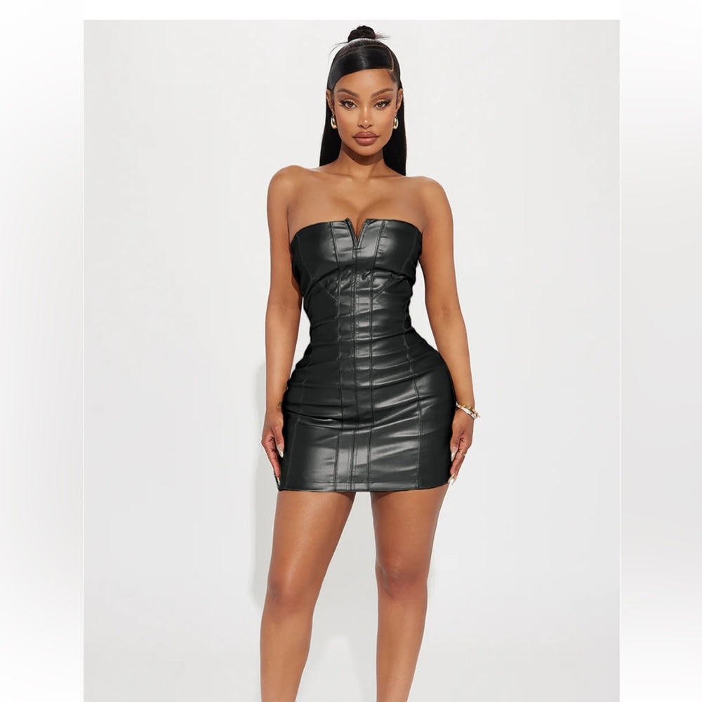 New! Fashion nova black mini leather Dress. XS